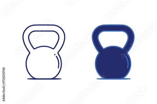 Two kettlebell icons simple outline and solid blue design
