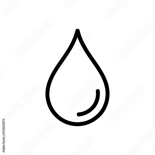 Minimalist black and white line drawing of a single water droplet symbol