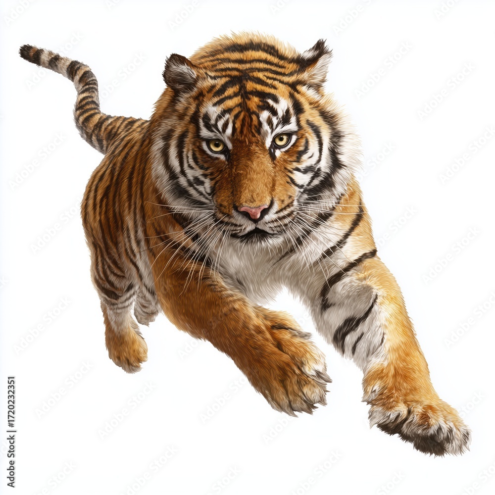 Fototapeta premium Majestic Tiger in a Powerful Leap , PNG isolated cut out image