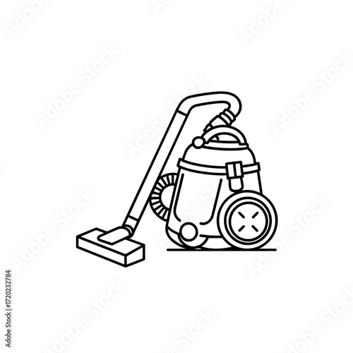 Vacuum cleaner in outline style with attachment head and hose  