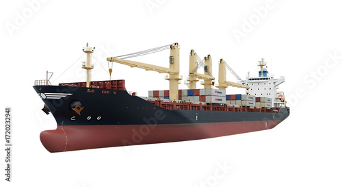 Cargo ship container vessel maritime transport logistics shipping freight ocean trade export import global economy transparent background