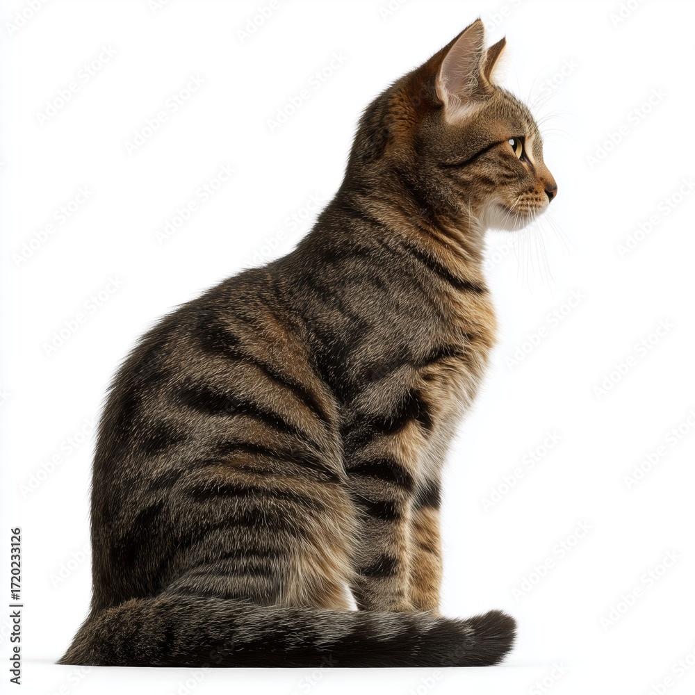 Fototapeta premium Side View of a Tabby Cat , PNG isolated cut out image