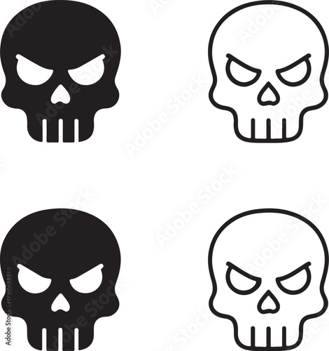 Angry skull icon set, horror tattoo design, angry skull vector, death head symbol, gothic art, danger emblem, professional minimal icon pack