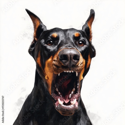 Ferocious Doberman Portrait , PNG isolated cut out image