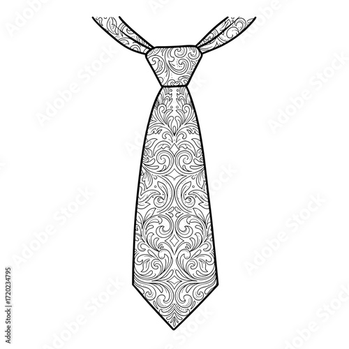Decorative patterned tie illustration in black and white  