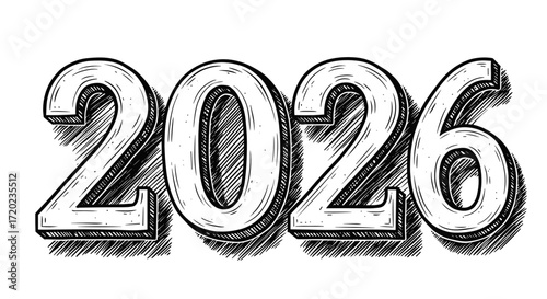 Number 2026 hand-drawn in sketch style on white background  