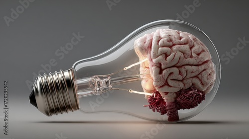 brain inside glowing lightbulb idea