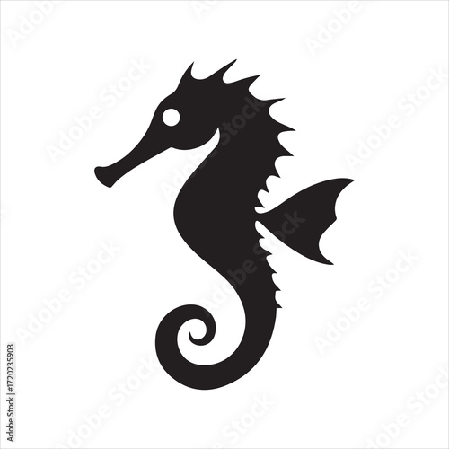 Black silhouette of a seahorse on a white background