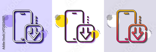 Phone download line icon. Halftone dotted pattern. Gradient icon with grain shadow. Smartphone app sign. Cellphone mobile device symbol. Line phone download icon. Various designs. Vector