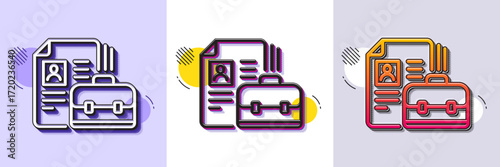 Business case with CV line icon. Halftone dotted pattern. Gradient icon with grain shadow. Portfolio symbol. Vacancy or Hiring sign. Line vacancy icon. Various designs. Vector