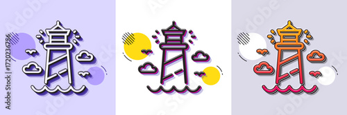 Lighthouse line icon. Halftone dotted pattern. Gradient icon with grain shadow. Beacon tower sign. Searchlight building symbol. Line lighthouse icon. Various designs. Vector