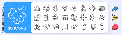 Clipboard, Report statistics and Document attachment line icons. Interest rate, AI generate, Inflation icons. Pack of Fireworks, Energy drops, Vitamin e icon. Vector