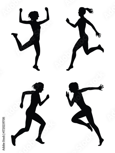 Vector Silhouettes of Women Jogging and Running in Various Poses