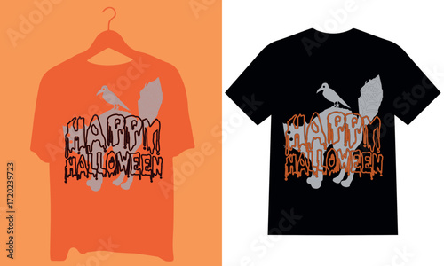 Happy Halloween Tee Designs: Artistic rendering of a captivating Halloween t-shirt design, showcasing festive holiday spirit, the spooky illustration exudes enchantment and thrills.