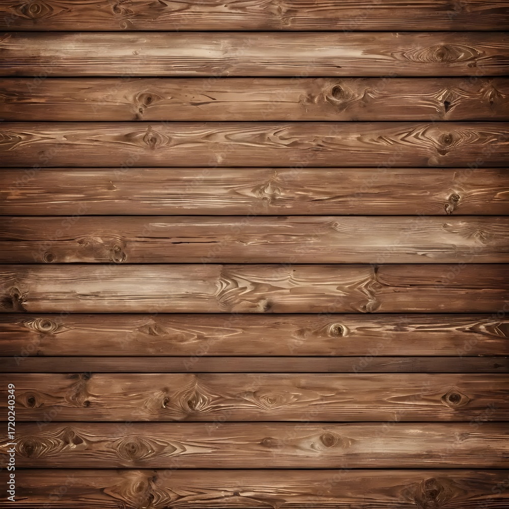 Naklejka premium Detailed close-up of a sturdy wooden wall with horizontal planks, featuring varied natural tones and intricate grain patterns, providing a timeless organic background texture