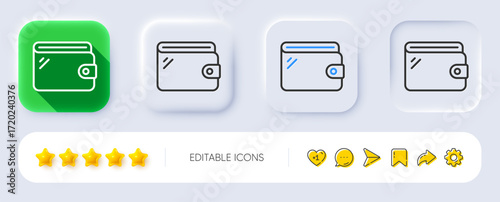 Wallet line icon. Neumorphic, Flat shadow, 3d buttons. Money purse sign. Cash budget symbol. Line wallet icon. Social media icons. Vector