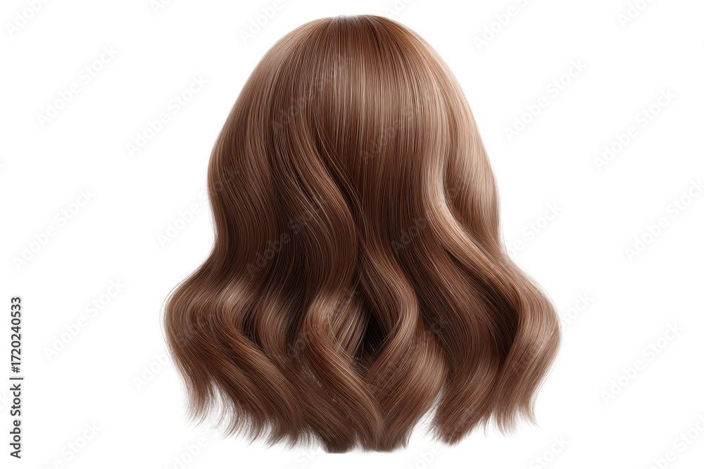 Naklejka premium Long wavy brown hair from back view, cut out