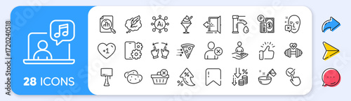 Checkbox, Ice cream and Copyright chat line icons. Interest rate, AI generate, Inflation icons. Pack of Entrance, Delete purchase, Music icon. Vector