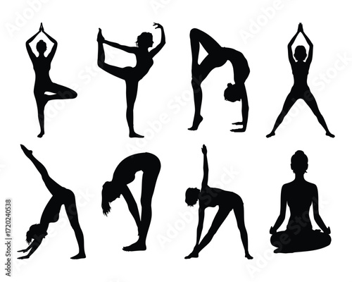 Women Silhouettes Practicing Yoga and Meditation Poses