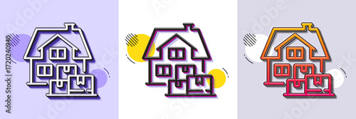 Home moving line icon. Halftone dotted pattern. Gradient icon with grain shadow. Packing things sign. Delivery service symbol. Line home moving icon. Various designs. Vector