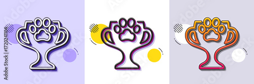 Dog competition line icon. Halftone dotted pattern. Gradient icon with grain shadow. Pets award sign. Champion winner cup symbol. Line winner cup icon. Various designs. Vector