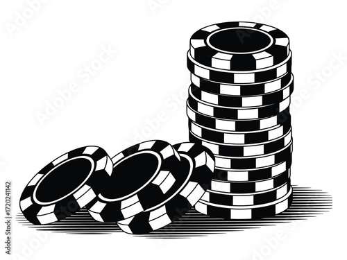 Detailed vector illustration of stacked gambling chips with hand-drawn style for gaming concept