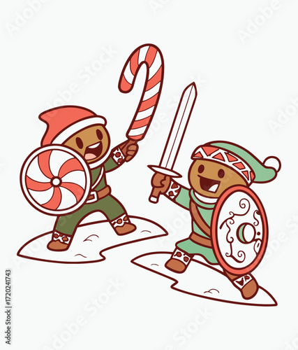 Gingerbread Warriors, Cookie Christmas Fight, Festive Candy Battle, Holiday Cookie Clash, Sweet Gingerbread Fight