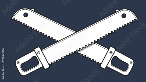 Two crossed hand saws on dark background  