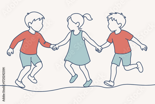 Kids Holding Hands Line Art Vector SVG
