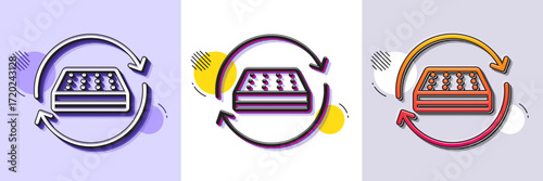 Two sided mattress line icon. Halftone dotted pattern. Gradient icon with grain shadow. Change side of orthopedic pad sign. Breathable sleep bed symbol. Line mattress icon. Various designs. Vector
