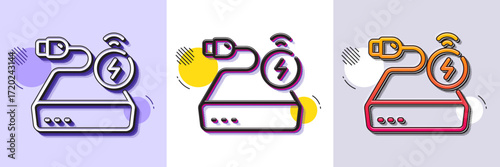 Power bank line icon. Halftone dotted pattern. Gradient icon with grain shadow. Mobile accessories sign. Charge battery symbol. Line power bank icon. Various designs. Vector