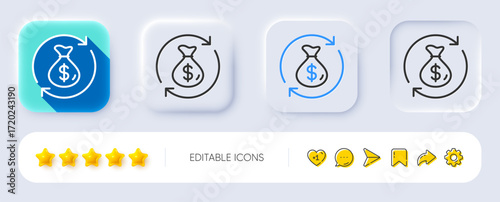Change money line icon. Neumorphic, Flat shadow, 3d buttons. Currency exchange sign. Transfer payment symbol. Line change money icon. Social media icons. Vector