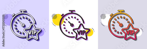 Vip timer line icon. Halftone dotted pattern. Gradient icon with grain shadow. Very important person sign. Member club privilege symbol. Line vip timer icon. Various designs. Vector