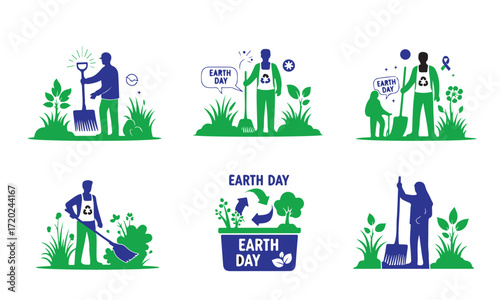 People planting trees and gardening for earth day