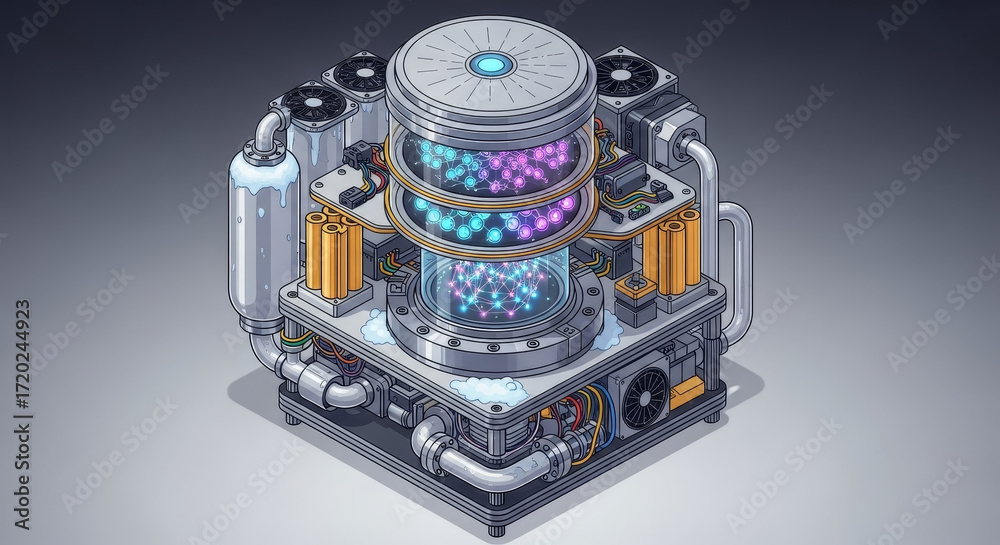 Fototapeta premium Futuristic technology illustration showcases advanced cooling system with glowing nodes, perfect for science, innovation, or cutting-edge technology concepts