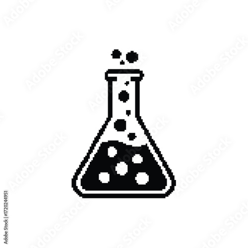Pixelated Erlenmeyer Flask with Bubbles Chemical Reaction Graphic Representation for Scientific and Educational Purposes