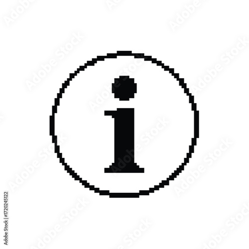Pixelated Information Icon Representing Knowledge Assistance and Digital Support for Online Users