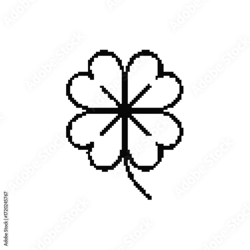 Pixelated four leaf clover icon for st patricks day and digital lucky charm