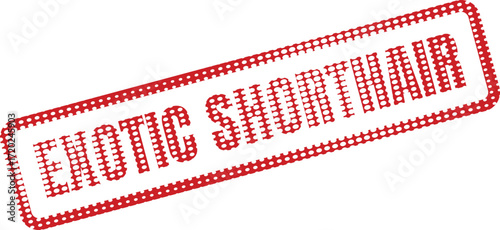 Rectangular stamp displaying the words Exotic Shorthair with red dots over a white background
