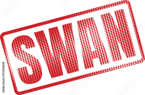 Red halftone grunge rubber stamp displays the word SWAN clearly isolated on white