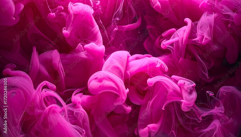 Fototapeta premium Abstract swirling clouds of vibrant pink dye, flowing and merging against a deep, shadowy background