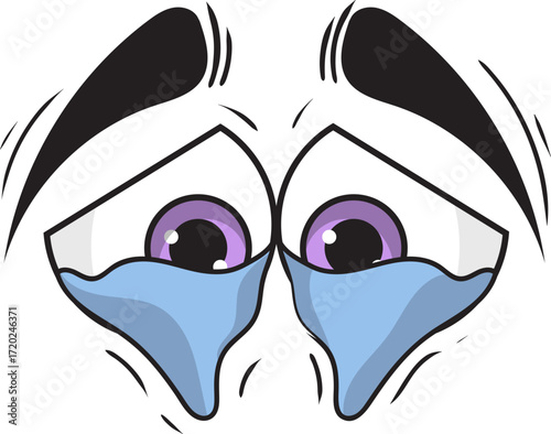 Cartoon Eyes with Tears Expressing Sadness and Emotional Distress.