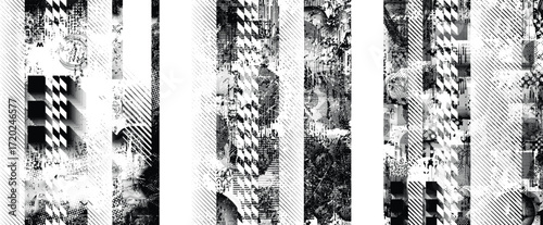 Glitch distorted geometric shape . Noise destroyed logo . Trendy cyber punk poster . Glitched frame .Grunge textured . Distressed effect .Vector shapes with a halftone dots screen print texture.