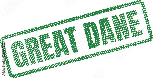 Great Dane text artfully displayed in green dots within a rectangle on white background