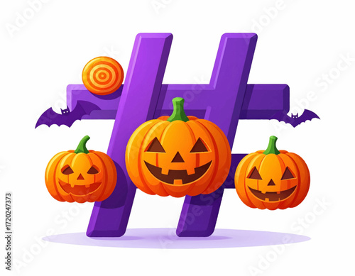 Halloween Hashtag Design with Pumpkins and Bats