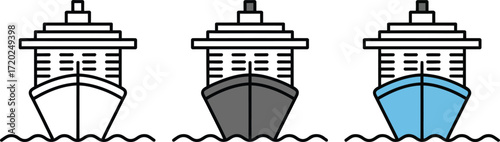 Cruise ship vector icon front view travel vacation ocean liner voyage design art
