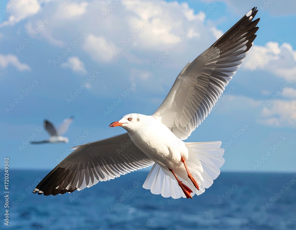 Obraz premium Seagull in flight over ocean