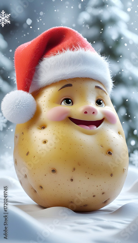 Happy Christmas Potato in Snowy Wonderland