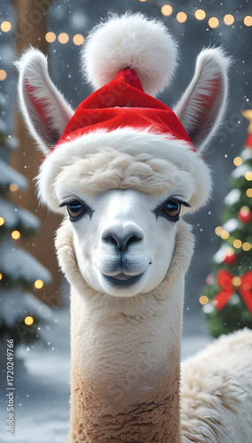 Festive Llama in Santa Hat