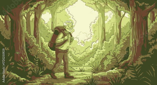 Journey Through the Woods A Traveler's Trek in Pixelated Greenery
